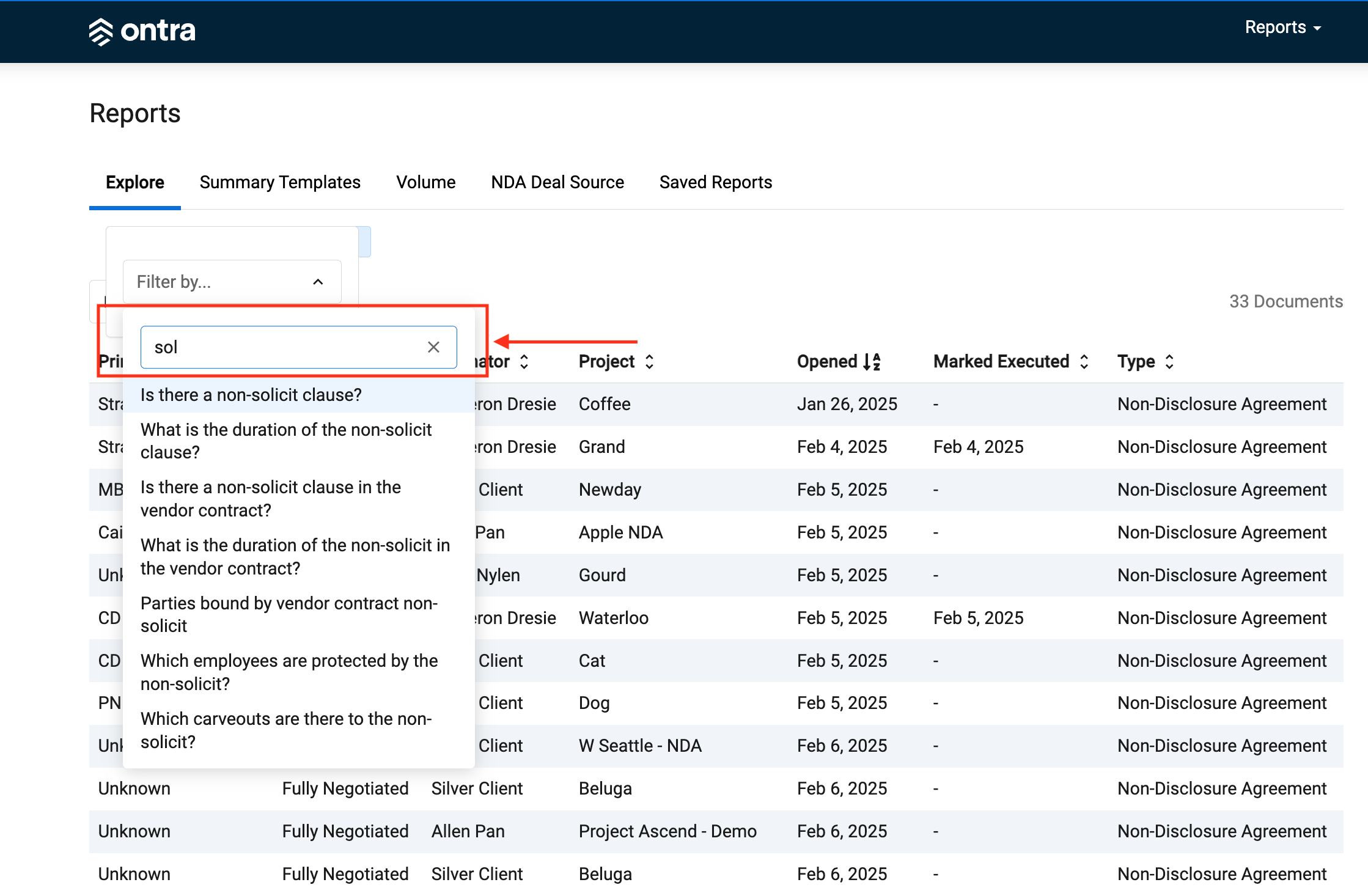 Reports filters non-solicit arrow.png